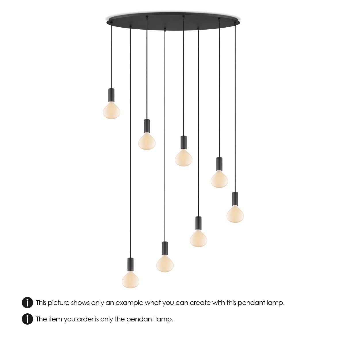 Zwarte ovale R metalen Hanglamp voor 8 lampen