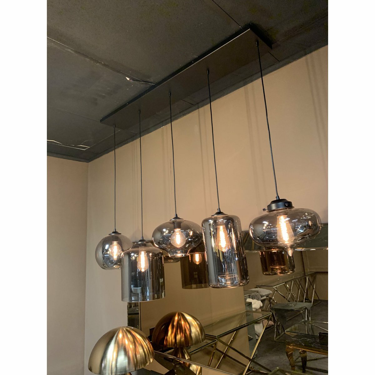 Hanglamp Ava Smoke Glas 5-Licht Mix