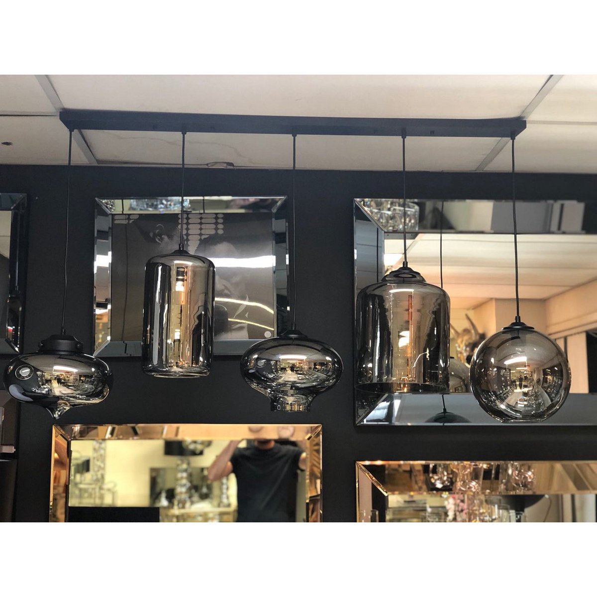 Hanglamp Ava Smoke Glas 5-Licht Mix