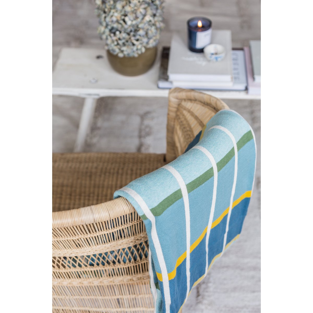 Alvin Deken Blauw, zacht jacquard gebreid katoen