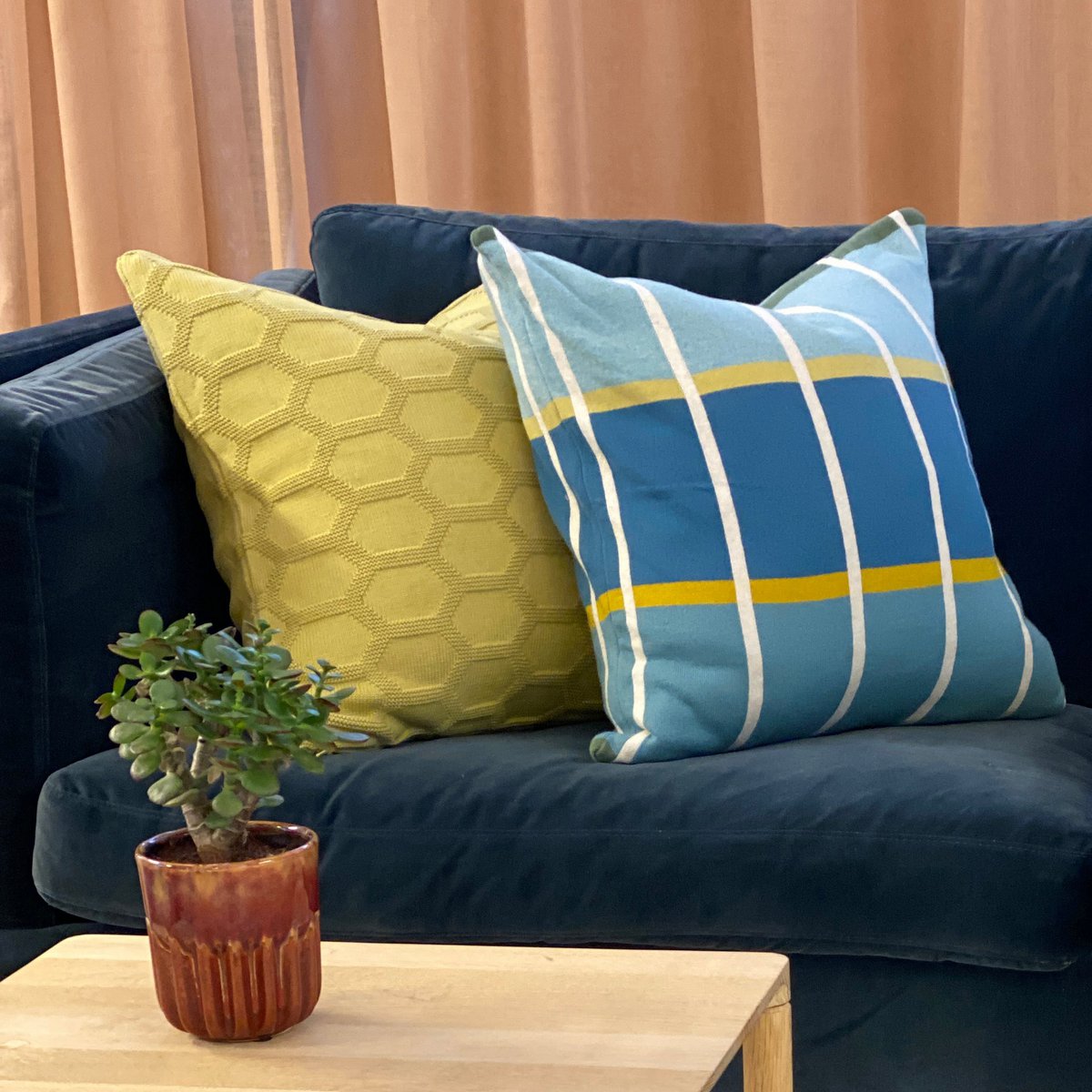 Alvin Pillow Blue, zacht jacquard gebreid katoen