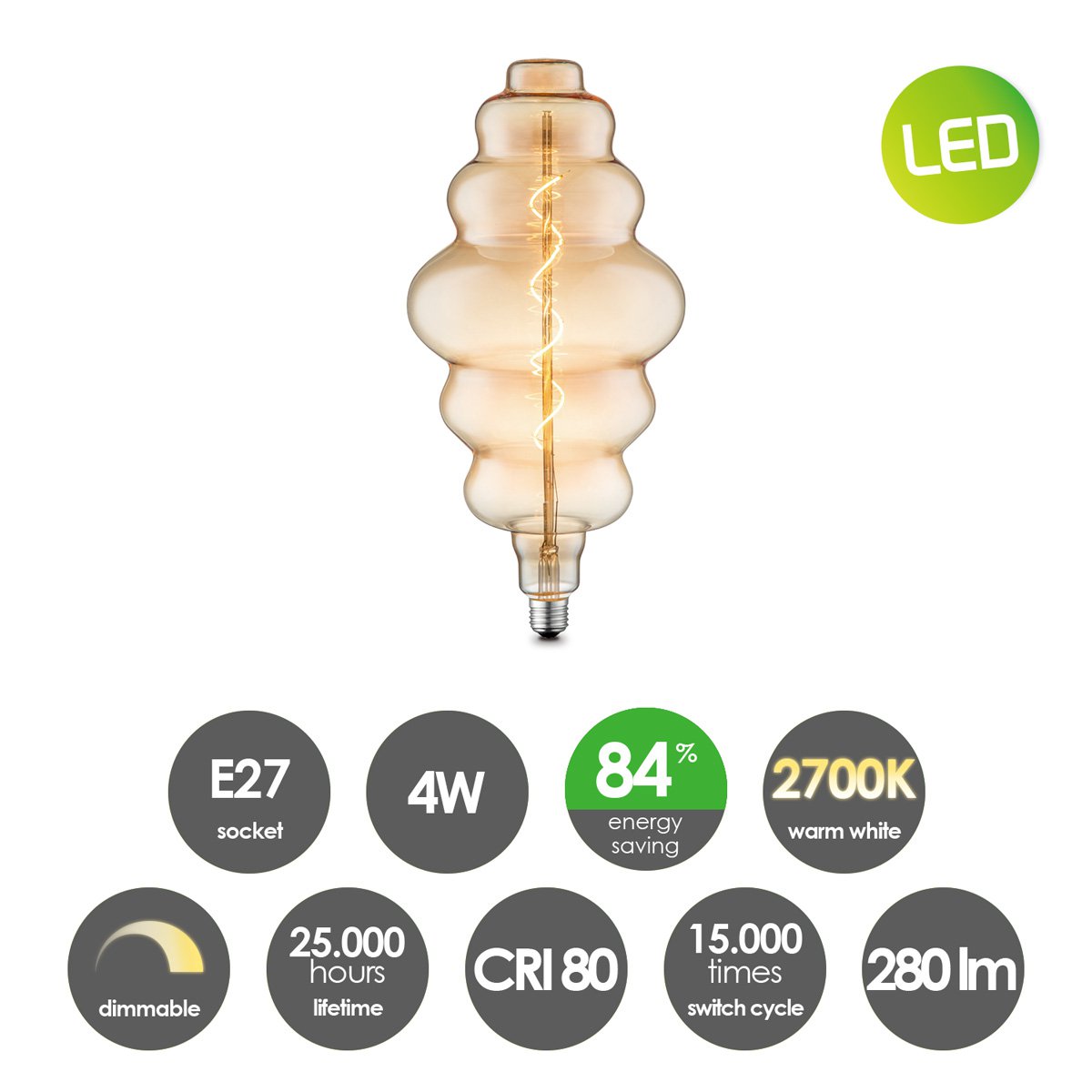 Dimbare Led Cloud Spiraal E27 4W 280lm 2700k Amber