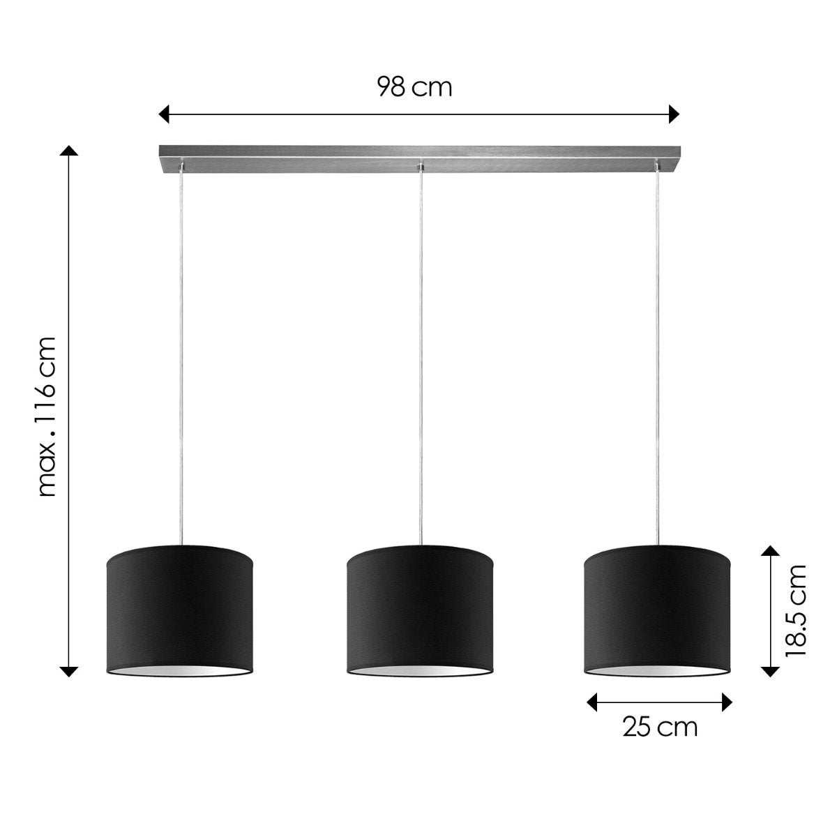 Hanglamp Beam 3 lampen - E27 - zwart lampenkap