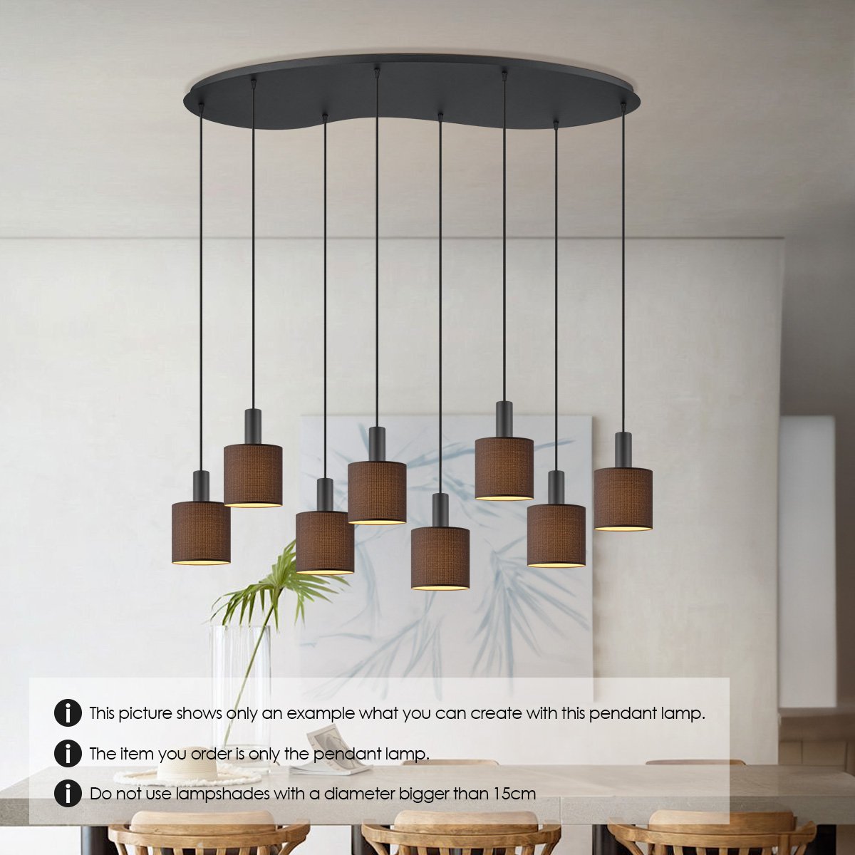 Zwarte ovale metalen Hanglamp voor 8 lampen