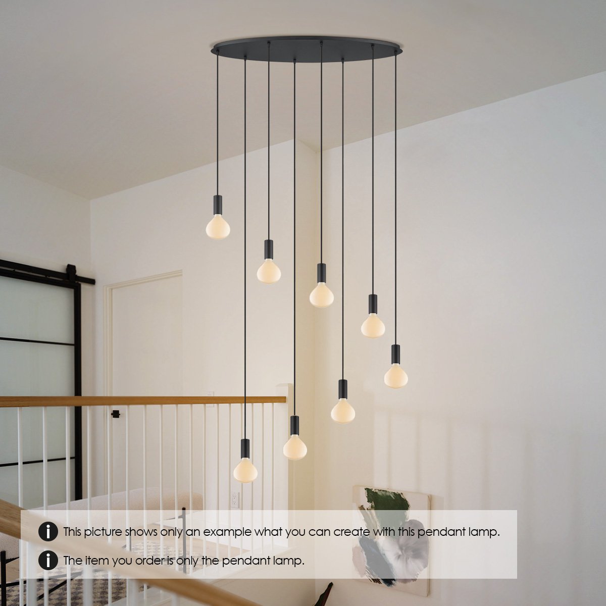 Zwarte ovale R metalen Hanglamp voor 8 lampen