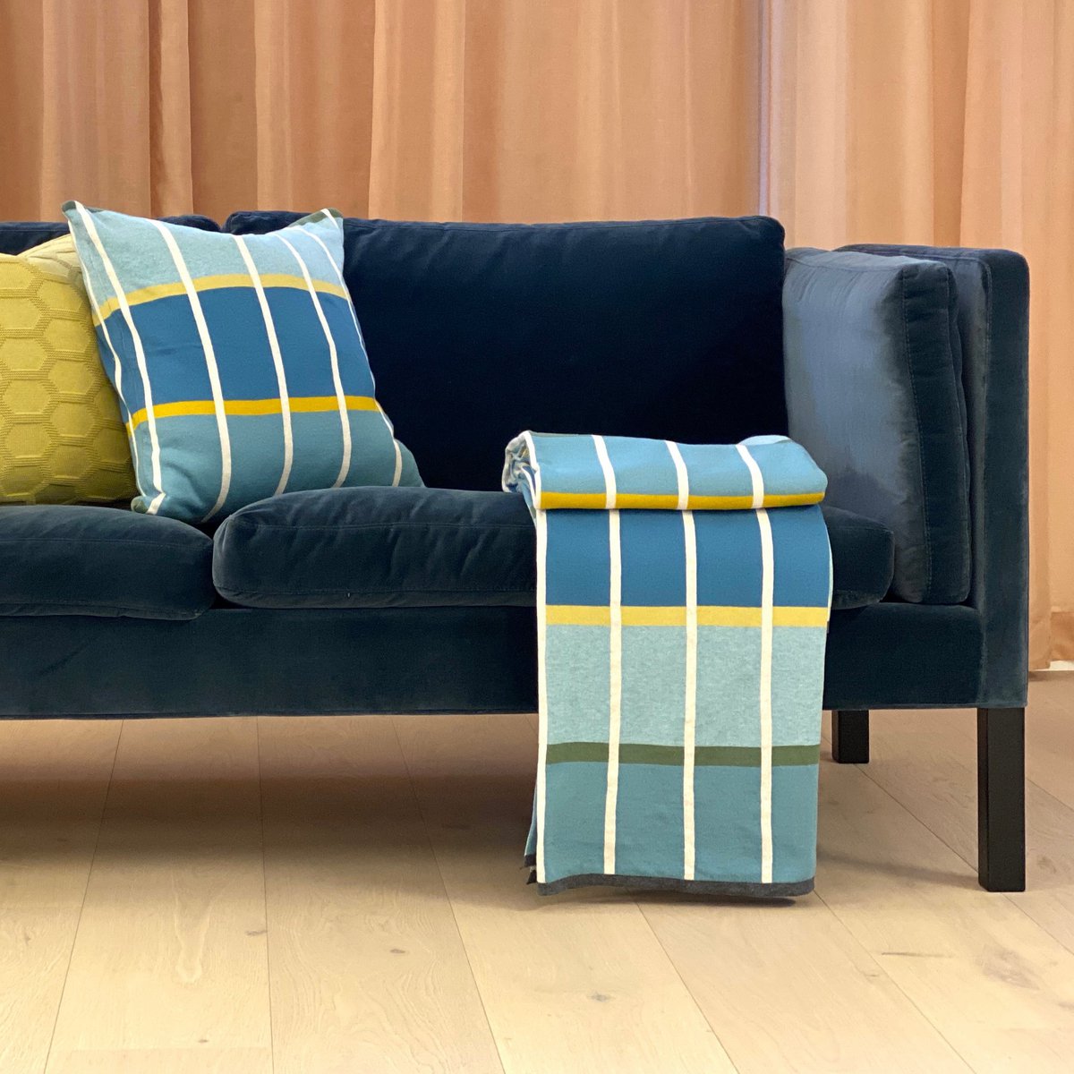 Alvin Deken Blauw, zacht jacquard gebreid katoen