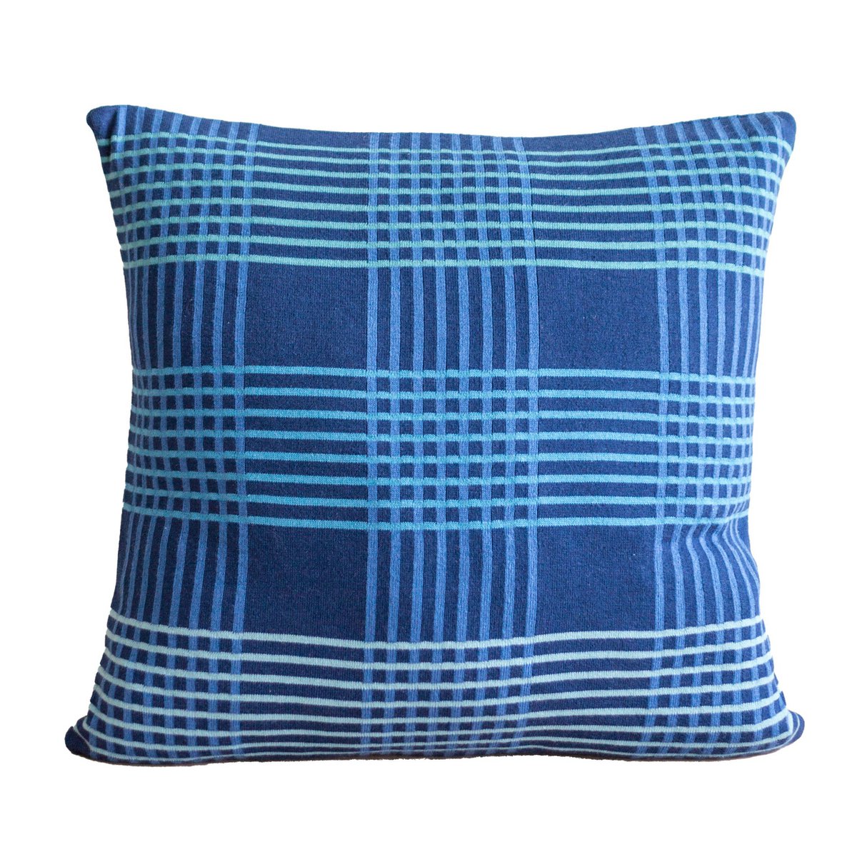 Ruth Kussen Blauw, zacht jacquard gebreid katoen