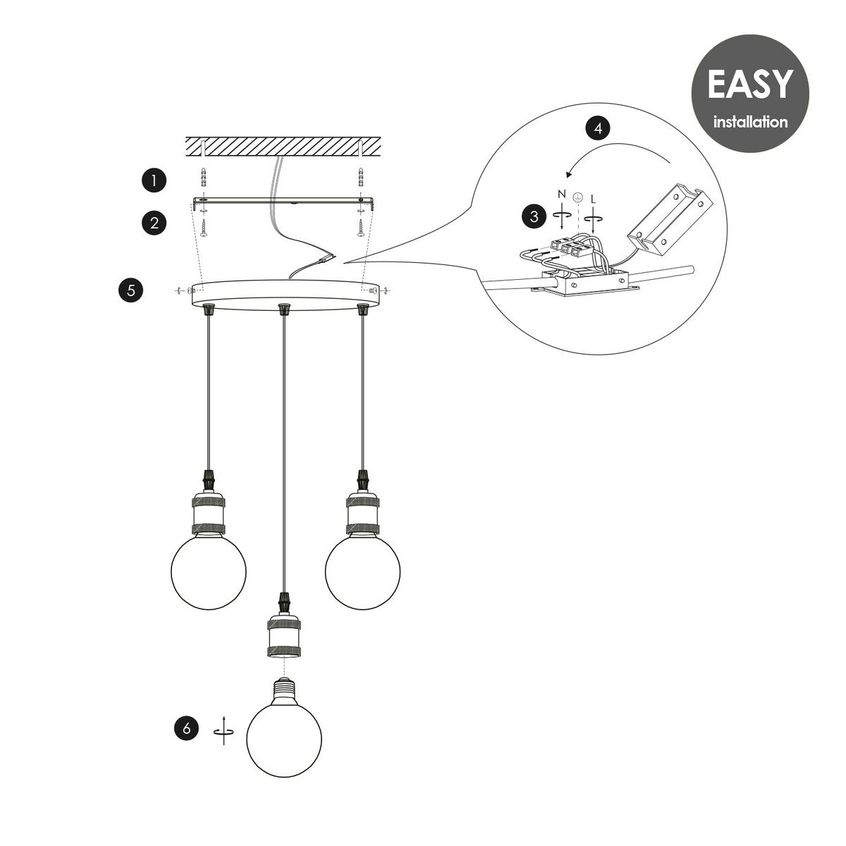 Hanglamp vintage rond Cloud 3 lampen - 142cm