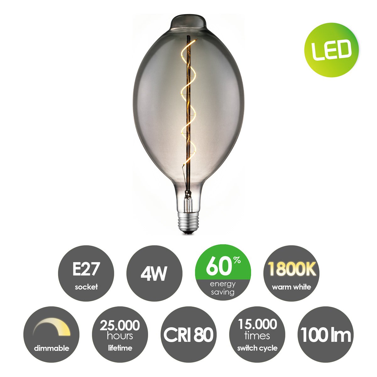 Dimbare LED Carbon E E27 4W 100Lm 1800K Rook