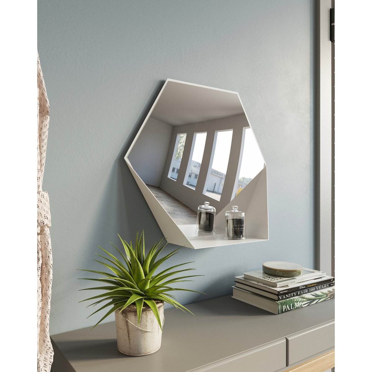 Wandspiegel met Plank - Industrieel Wit