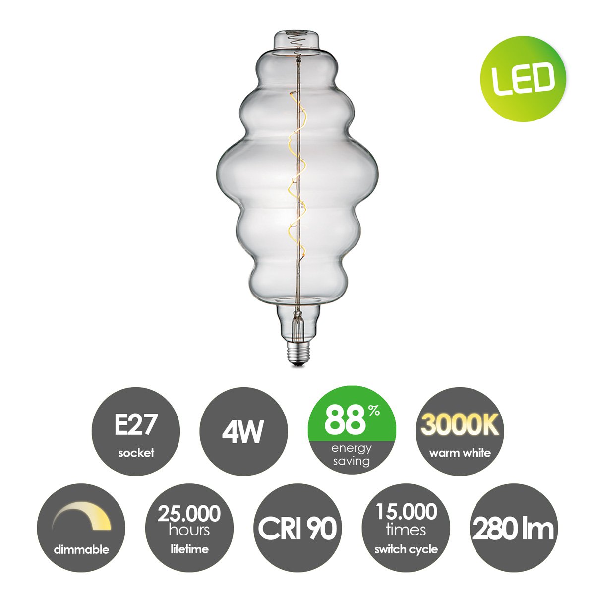 Dimbare Led Cloud Spiraal E27 4W 280lm 3000k
