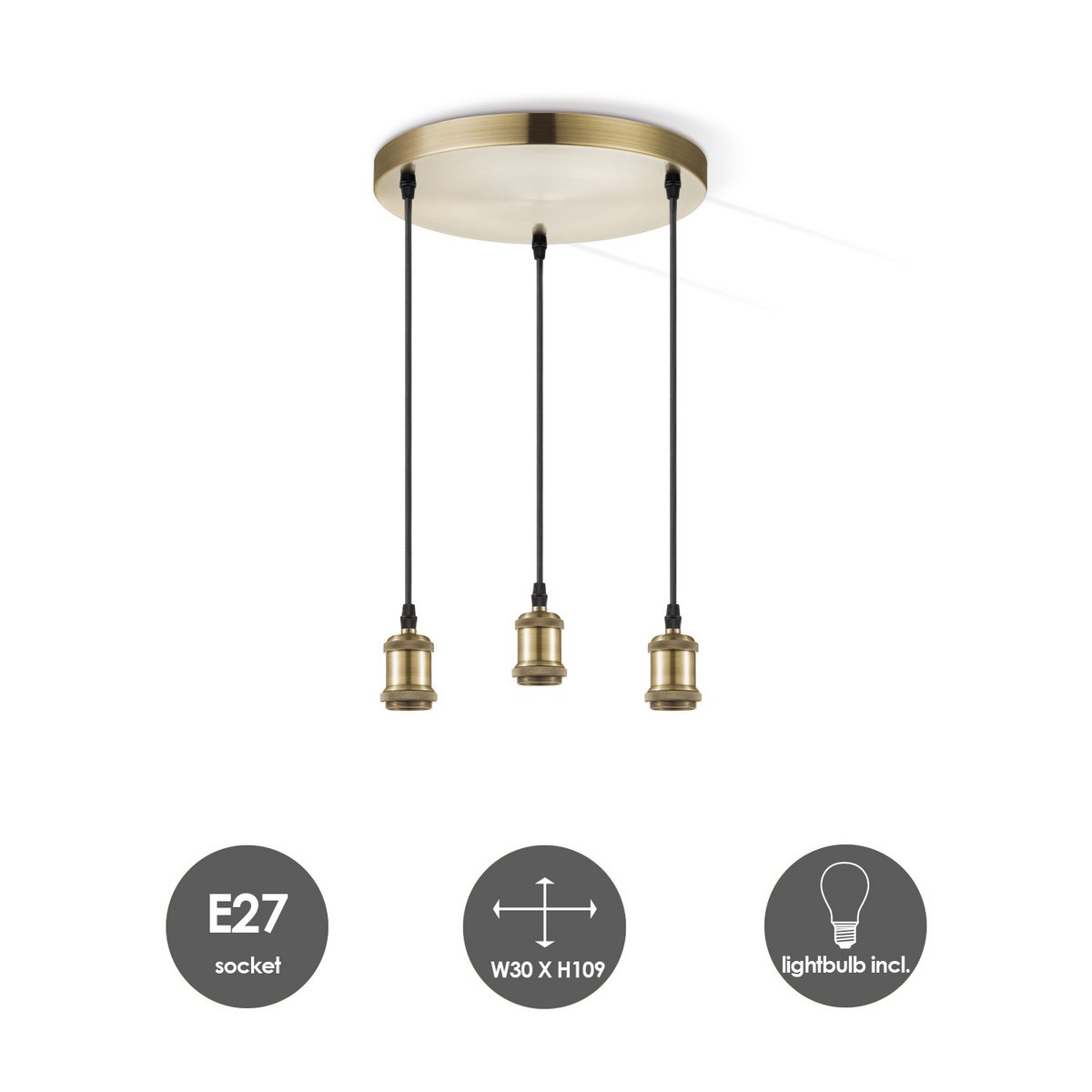 Hanglamp vintage rond Cloud 3 lampen - 142cm