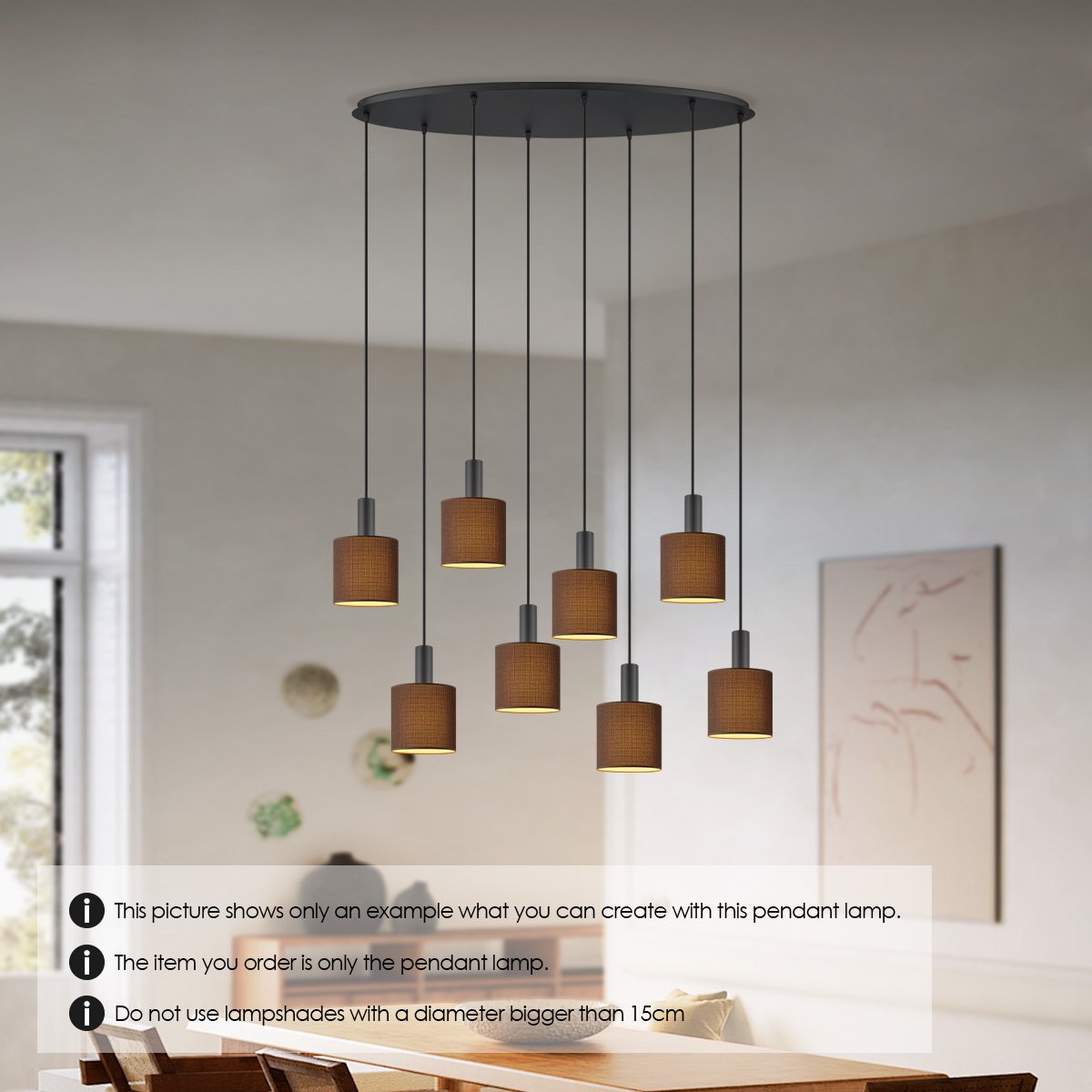 Zwarte ovale R metalen Hanglamp voor 8 lampen