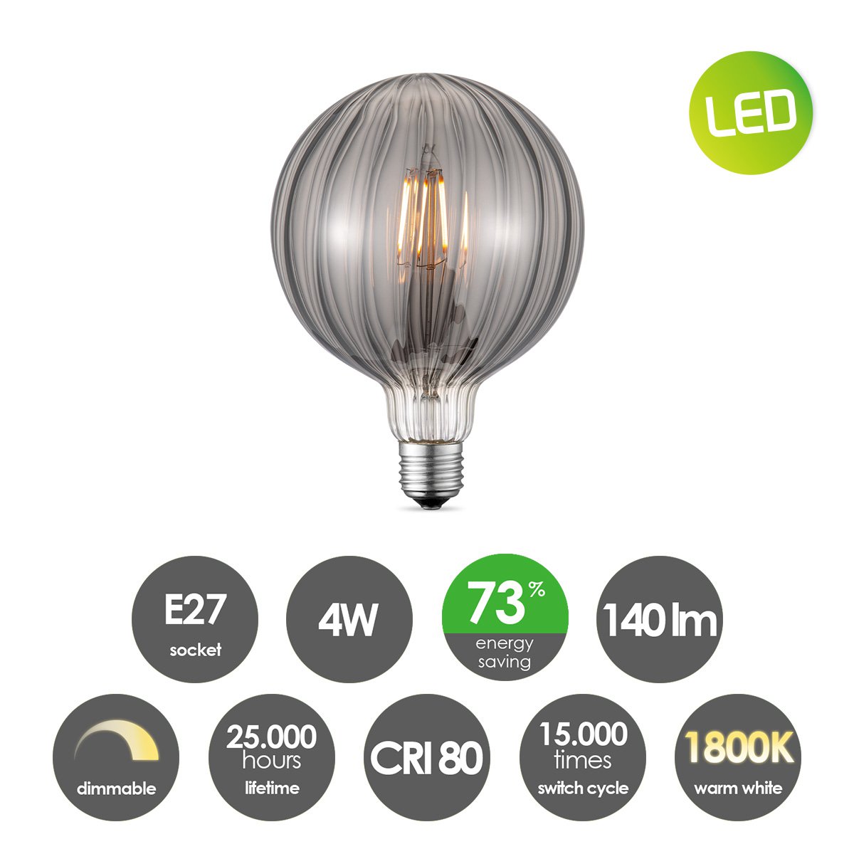 Dimbare Globe dark lamp E27 4W 120lm 1800K