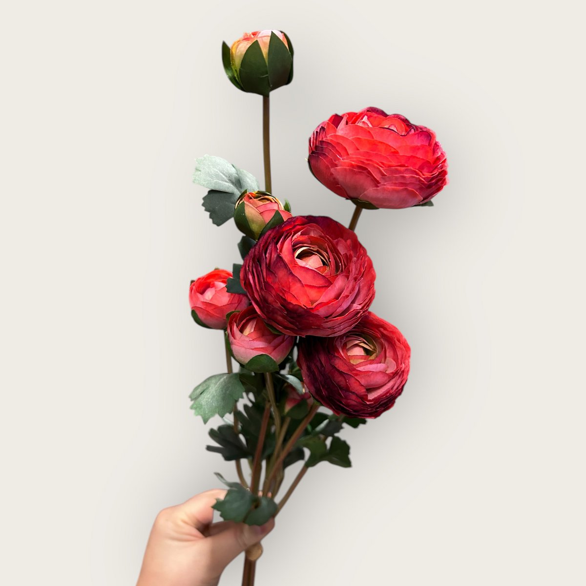 9-stengelige Ranonkels Kunstbloemen Boeket rood