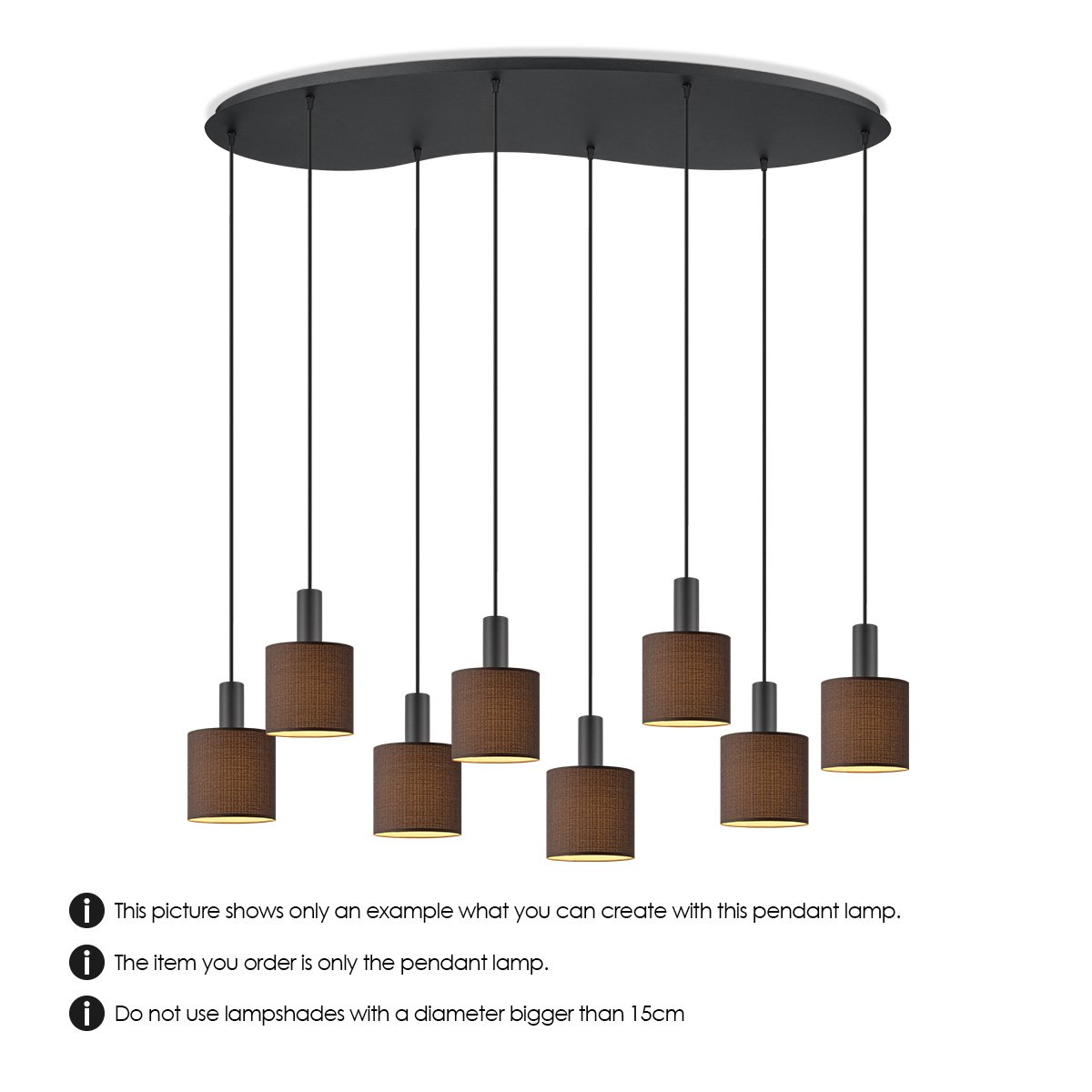 Zwarte ovale metalen Hanglamp voor 8 lampen