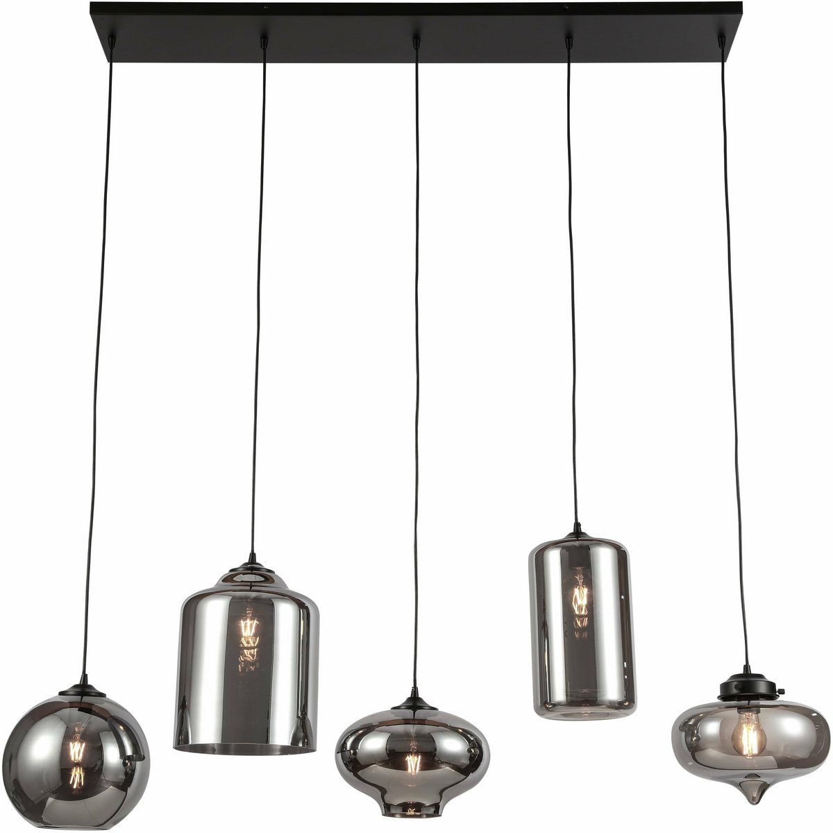 Hanglamp Ava Smoke Glas 5-Licht Mix